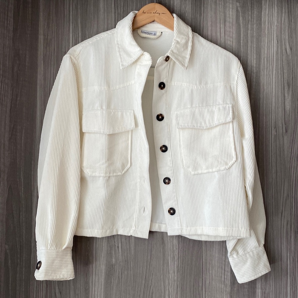 Stradivarius white cord jacket with buttons